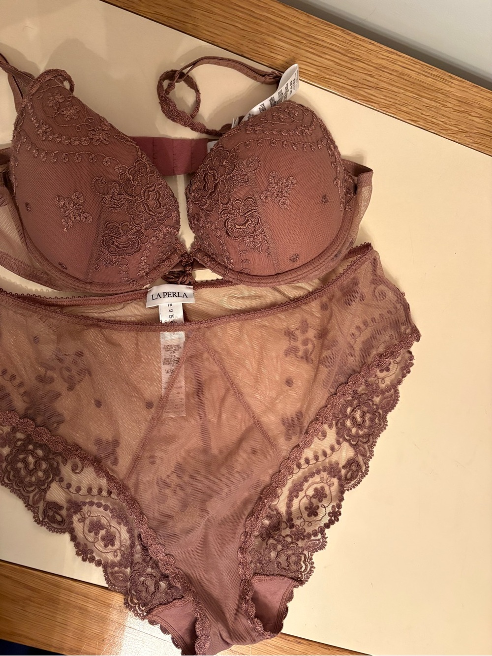 La Perla Dusty Mauve Embroidered Lace Bra & Brief Set